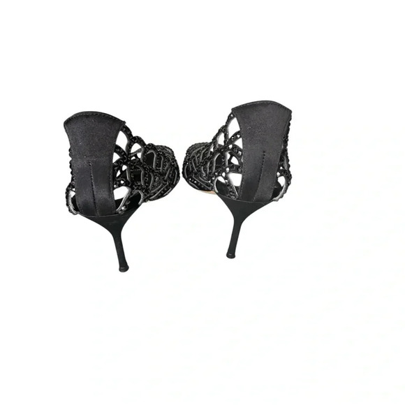 Sergio Rossi Mermaid Cut-Out Crystal Embellished Open Toe Pumps in Black. Size 6 - Picture 6 of 6